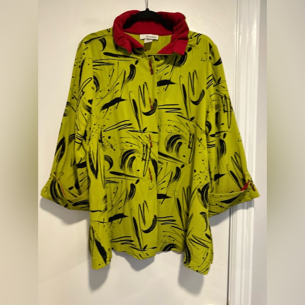 Moonlight Sz:L Lime Abstract painterly Brushstroke Crinkled Boxy Top jacket
